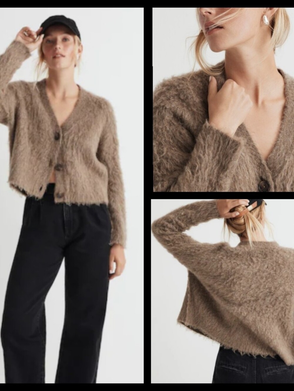 Madewell Brushed V-Neck Crop Cardigan Sweater In Heather Mesquite! Size L